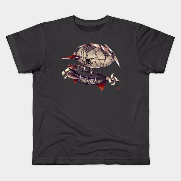 Pirate Airship Kids T-Shirt by Indi Martin